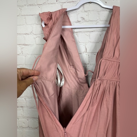 Azazie Dusty Pink Floor Length Front Slit Deep V Neck Bridesmaid Dress Sz 6 GUC - Picture 8 of 10